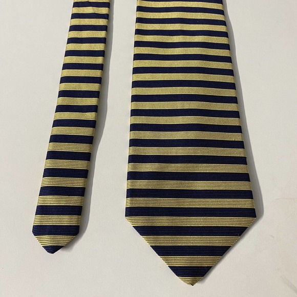 Brooks Brothers Makers Yellow Navy Tie Necktie Blue Striped Silk 56" 3.7… - Picture 5 of 5